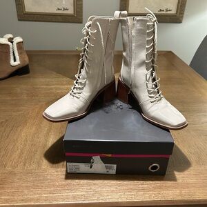 Sam Edelman Off-White Lace-Up Boots